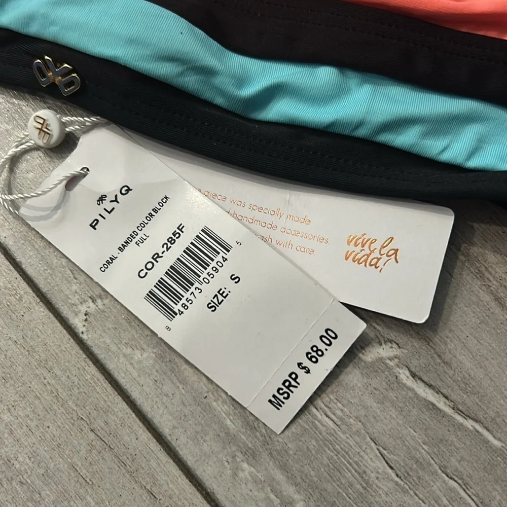 PILYQ Banded color block full back bikini swim bottom size small
